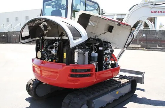 Takeuchi TB250-2 compact excavator with service panels open