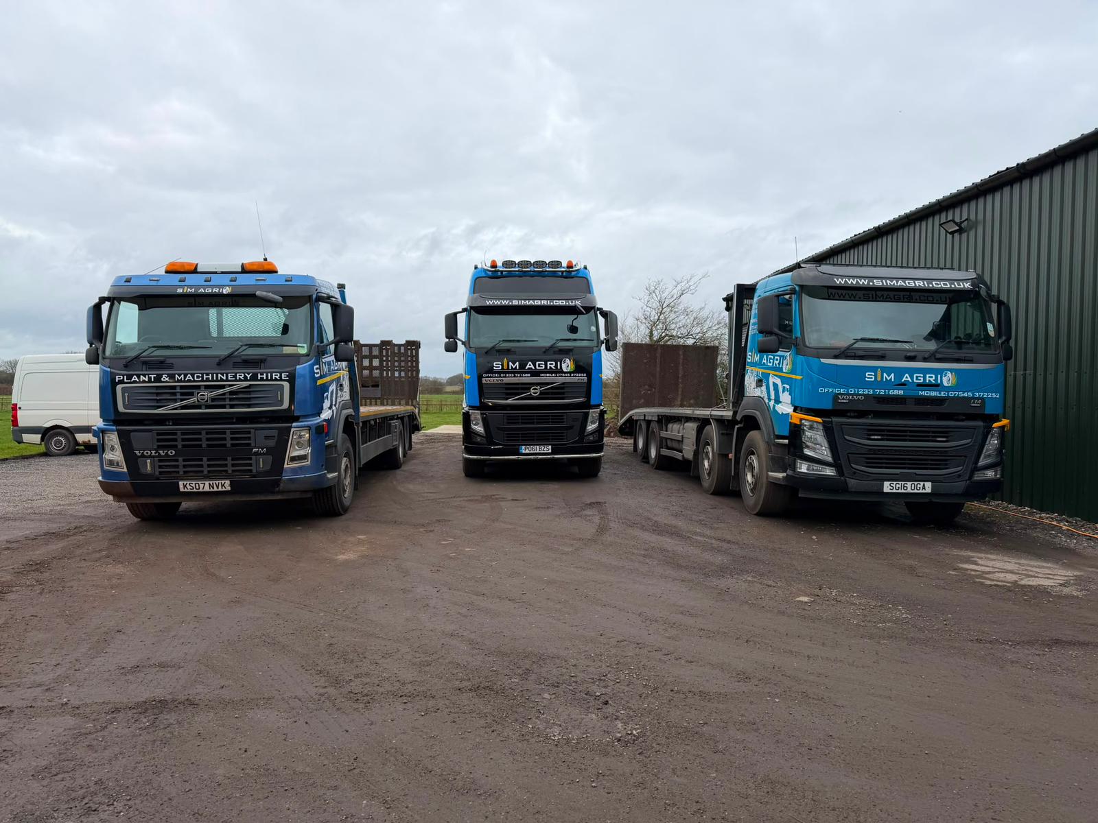 Three Sims lorries representing groundworks nationwide plant hire