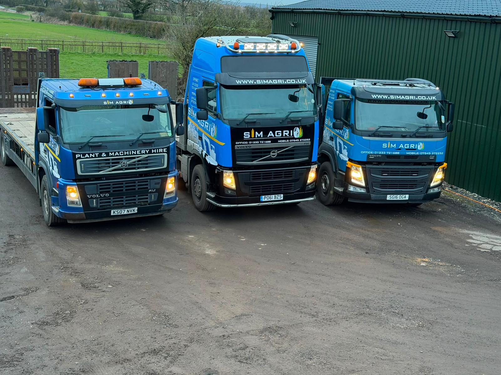 Three Sims lorries ready for plant hire in Ashford