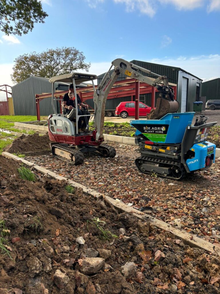 Mini excavator working on ground preparation for plant hire in Bournemouth