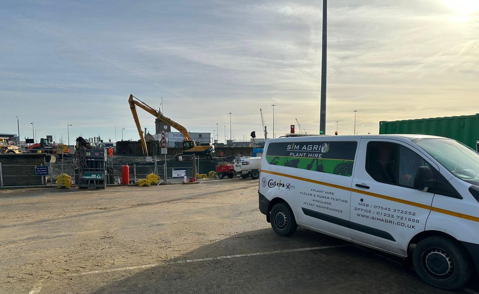 Sims service van parked beside the plant hire depot